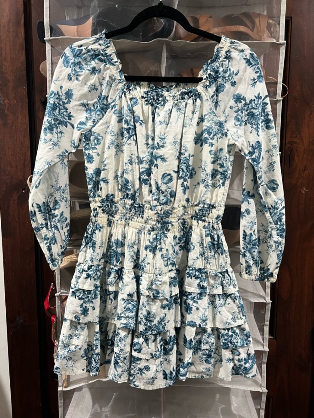 Gap x LoveShack Fancy Blue Floral Smocked Waist Tiered Mini Dress Girls XL - Picture 2 of 3